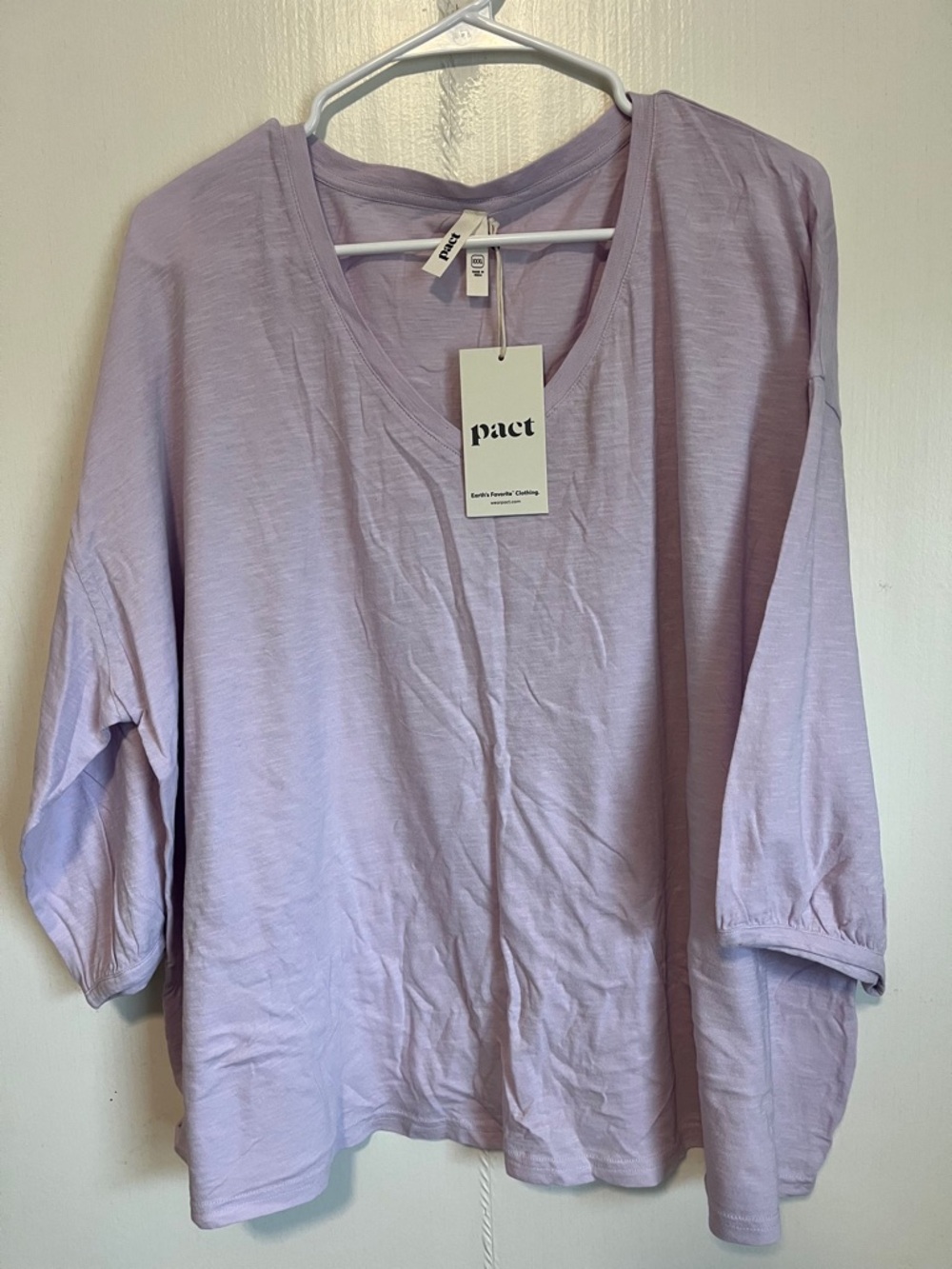 Pact Women's Light Lavender Long Sleeve V-Neck Tee
